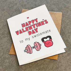 Happy Valentine's Day To My Swolemate - Cute Workout Gym Themed Valentine's Day Greeting Card - Matte White A2 Greeting Card