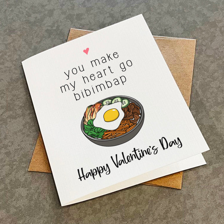 Bibimbap Valentine's Card For Boyfriend - Korean Cuisine Themed Valentine Greting Card For Wife, Adorable Valentines Card For Girlfriend