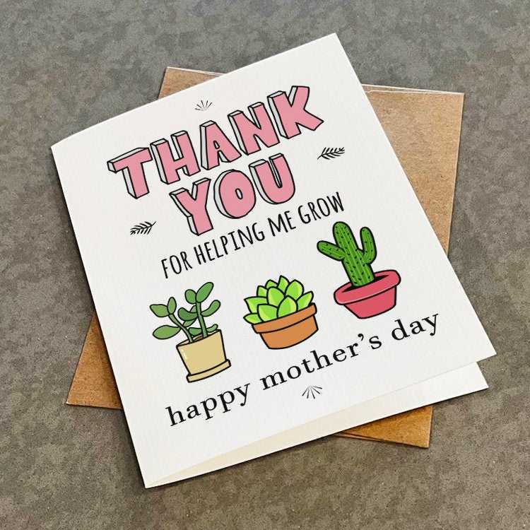 Plant Mom Mother's Day Card, Thank You For Helping Me Grow - Grandmother Mothers Day Card, Card For Mama, Nanna Card, Garden Mom Card