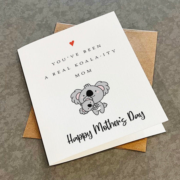 Koala Bear Mother's Day Card - Cute Pun Joke Mother's Day Present - Adorable Mother's Day Gift For Mom - White A2 Matte Card