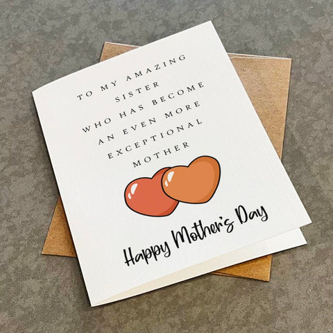 Exceptional Sister Mother's Day Card,  Lovely Mothers Day Card From Sister To Sister, Cute Mothers Day Card