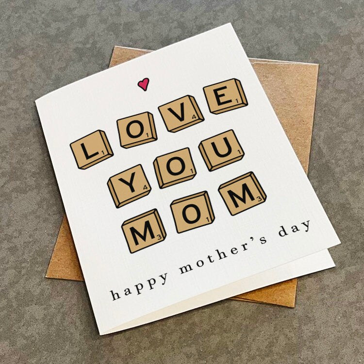 Board Game Mother's Day Card, , Love You Mom, Cute Word Puzzle Mothers Day Card From Daughter, From Son