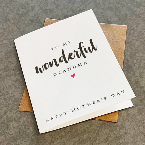 Wonderful Grandma Mother's Day Card, Simple & Elegant Mother's Day Card For Grandmother, Mothers Day Card For Grand Mom