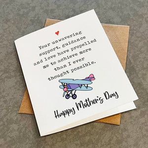 Unwavering Support Mother's Day Card - Airplane Themed Happy Mother's Day Present - Sincere Greeting Card For Mom