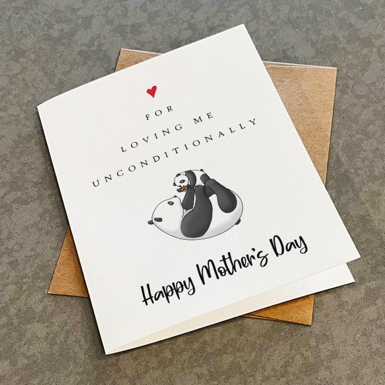 Panda Bear Mother's Day Greeting Card - Affectionate Mother's Day Present - Adorable Mother's Day Gift For Mom - White A2 Matte Card