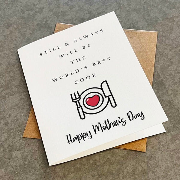 World's Best Cook Mother's Day Card - Kind & Lovely Greeting Card For Mom - A2 Matte White Greeting Card