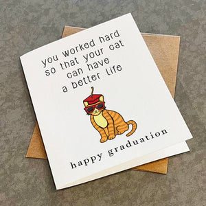 Funny Graduation Card For Cat Owner - Fun & Witty Congrats Card For Cat Lover - White A2 Greeting Card