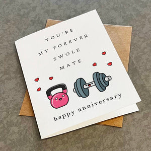 Forever Swole Mate - Cute Weight Lifting Anniversary Card For Wife, Gym Anniversary Greeting For Boyfriend