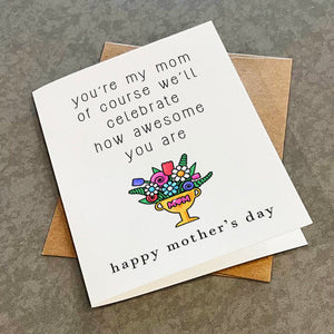 Of Course Mother's Day Card - Championship Mom Cup With Flowers Greeting Card - Lovely Mother's Day Greeting