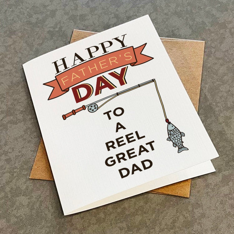 Gone Fishing Father's Day Card - Punny Fishing Reel - Dad Loves To Fish