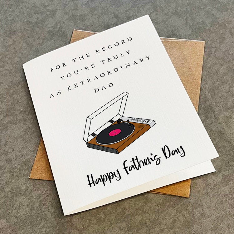 Funny Father's Day Card For Vinyl Collector - Retro Turntable Record Player Father's Dad Greeting Card For Grandpa or Dad