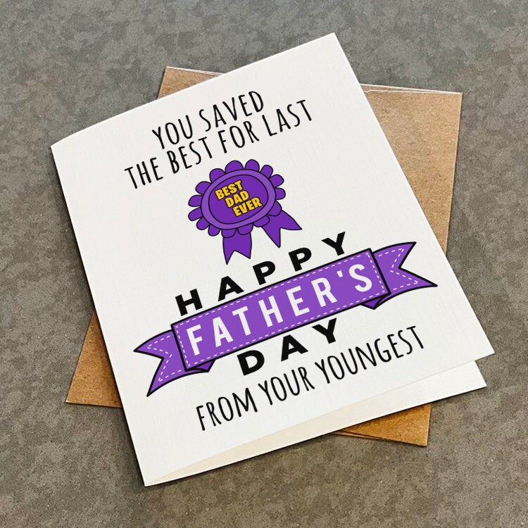 Cute Father's Day Card From Youngest Child - Best Dad Ever Ribbon Price - Grand Prize Dad - Funny Father's Day Card
