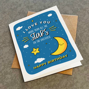 Cute Birthday Card For Son or Daughter - I Love You More Than All The Stars - Lovely Birthday Greeting For Young Daughter - Greeting Card