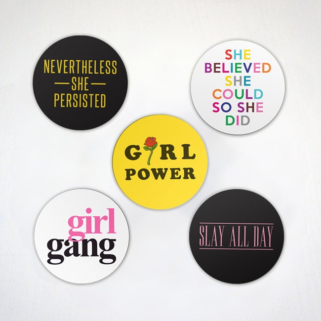 Girl Power Magnets - Slay All Day 5 Pack Magnet Set - Girl Gang Female Motivating Quotes - 2.6" Inches or 4" Inches Fridge Magnets