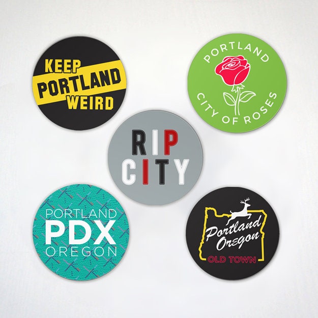 Portland Oregon - Iconic Locations and Destinations City of Portland 5 Pack Magnets 2.6 or 4 Inches