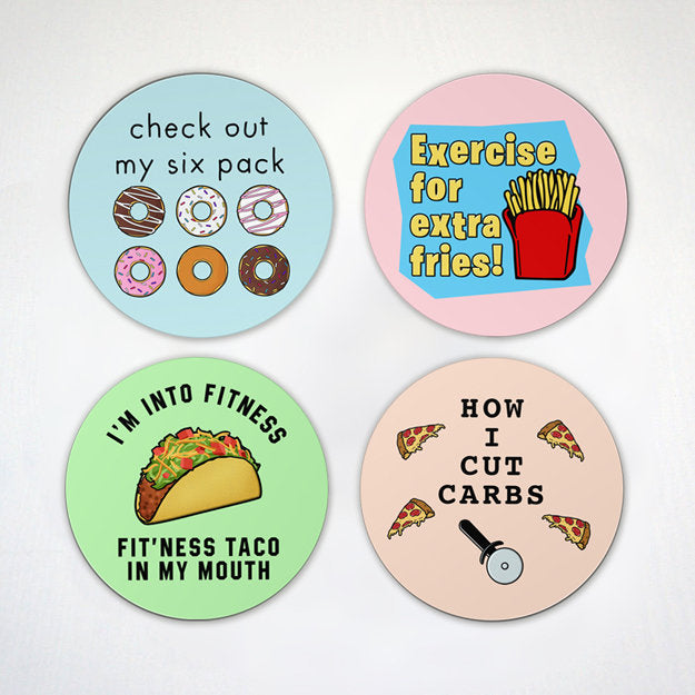 Funny Workout Gym and Foodie Magnet Set - 4 Pack - Exercise for Junkfood Fridge Magnets Gift For Friend - Workout Partner Gift
