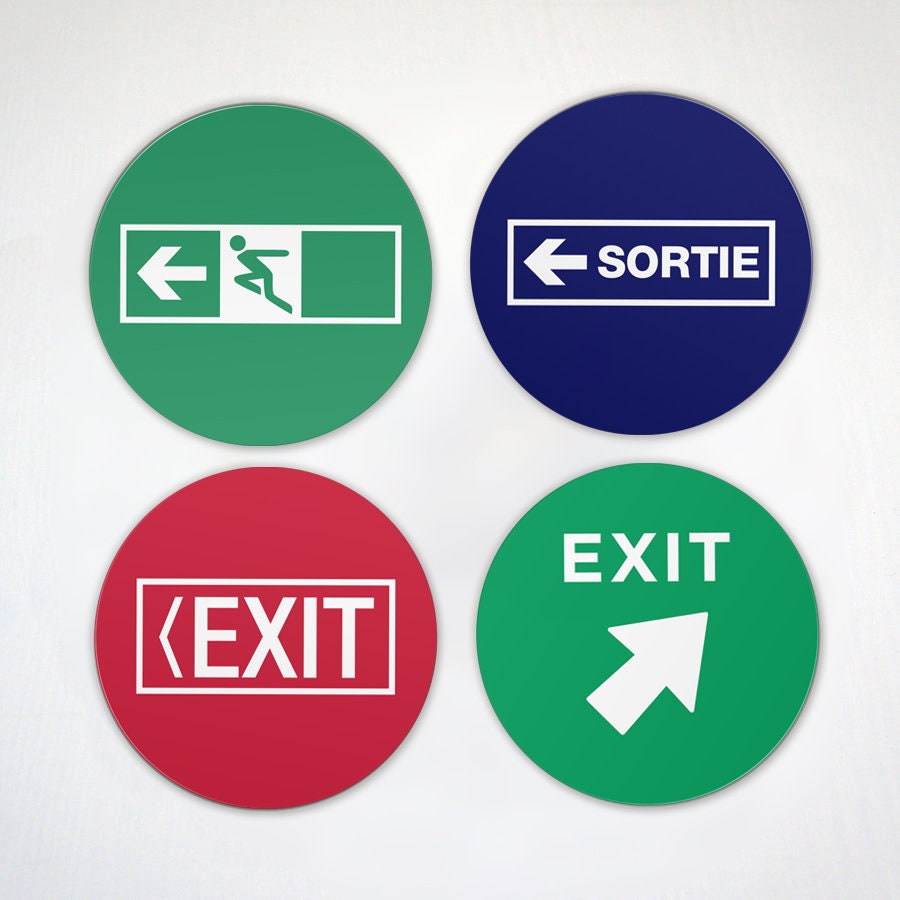 Various Exit Sign Magnets - English and French Exit Sign - Fridge Magnets - Sortie
