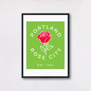 Rose City Print - Portland Oregon Poster - Green and Red Rose Poster
