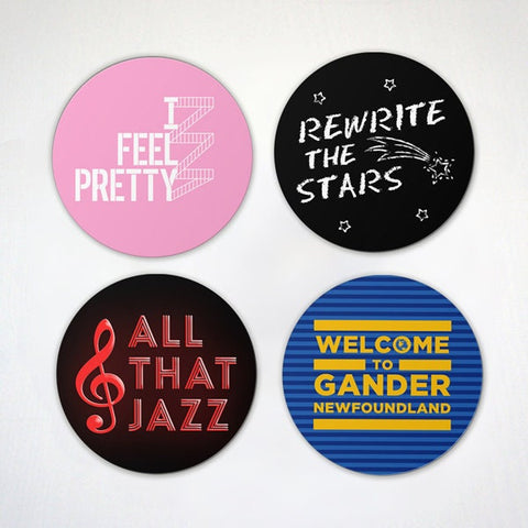 Musical Motivating 4 Pack Magnets - Set 3 - Rewrite The Stars - I Feel Pretty - All That Jazz 2.6 Inch Magnets