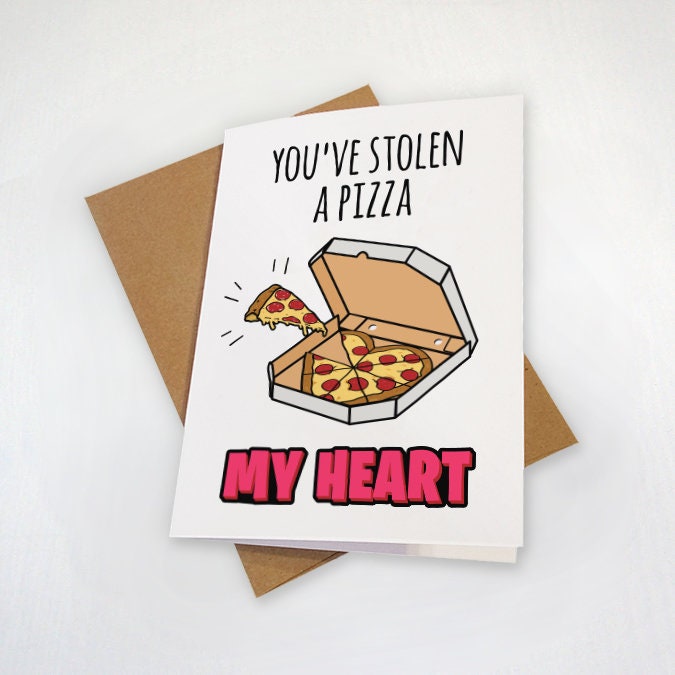 A Piece of My Heart - A Pizza My Heart - Cute Anniversary Card - Pizza Lovers - Funny Valentines Card