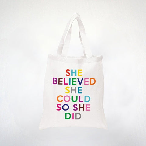 She Believed She Could So She Did Inspiring Tote Bag - Motivating Shopping Tote - 100% Cotton Tote