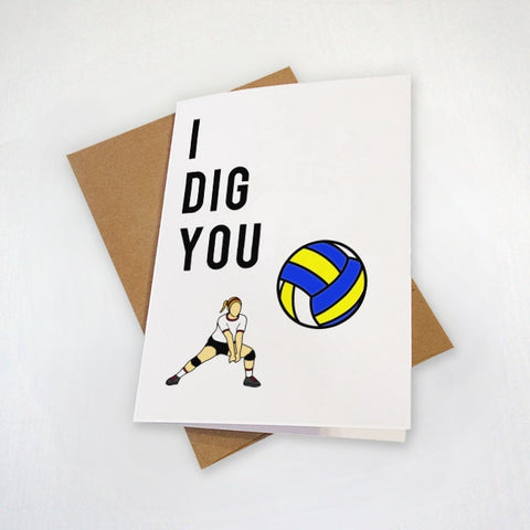 Volleyball Card for Girlfriend - Volleyball Card for Boyfriend - I Dig You - Volleyball Couple Card - Cute Card for Friend