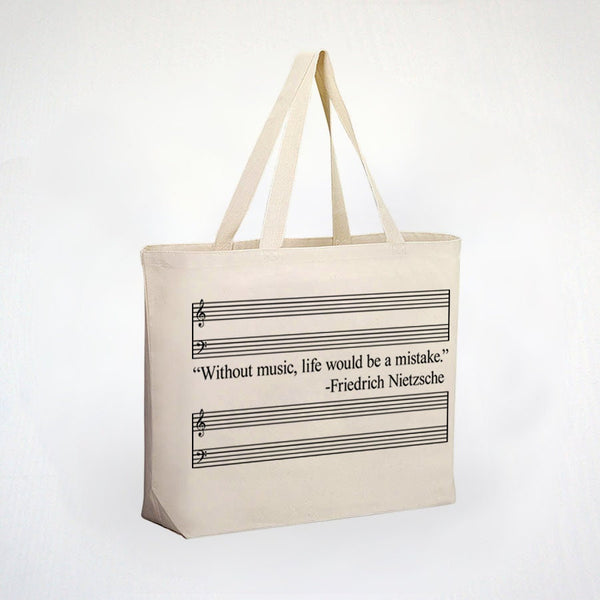 Without Music Life Would Be A Mistake - Friedrich Nietzsche Quote - Music Lovers -  Piano Composer 100% Cotton Canvas Tote