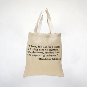 A Book Can Be A Star - Inspiring Madeleine L'Engle Quote - I Love Books - 100% Canvas Cotton Tote