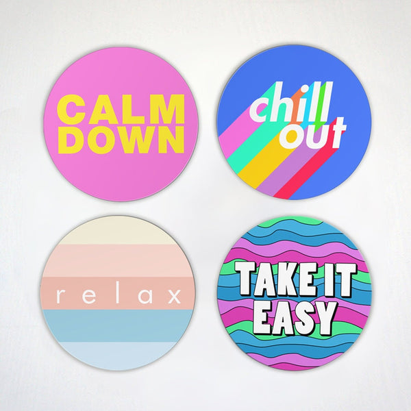 Calm Down Magnet Set - Chill Out - Relax - Take It Easy - 80's Pop Art Fridge Magnets