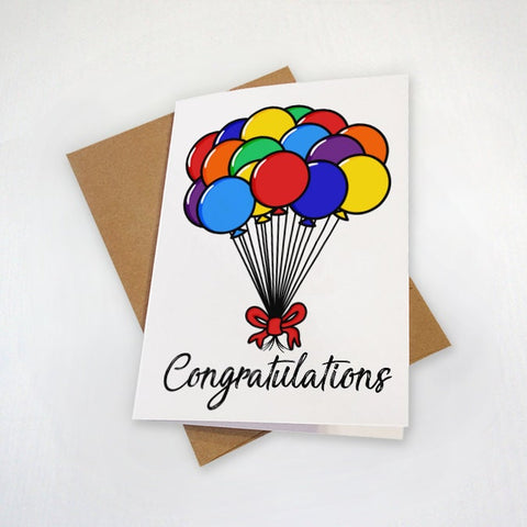 Cute Congratulations Card - New Grauduate or Expecting Card -  Assortment of Colorful Balloons