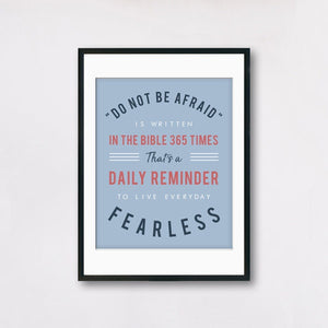 Be Fearless - Do Not Be Afraid - Bible Quote - Navy & Baby Blue Color Theme Motivating Poster