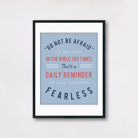 Be Fearless - Do Not Be Afraid - Bible Quote - Navy & Baby Blue Color Theme Motivating Poster