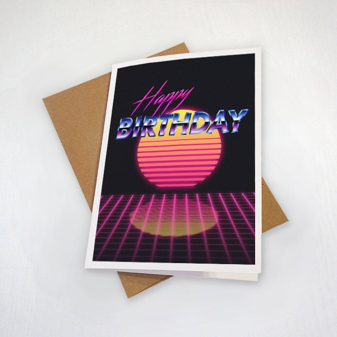 80's Retro Birthday Card - Aesthetic - Totally Rad Synth Wave Birthday Card