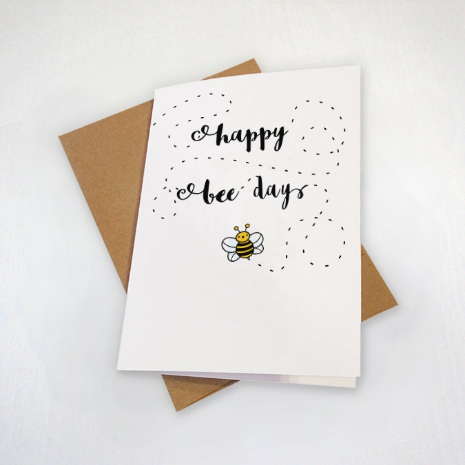 Happy Bee Day - Cute Bumble Bee Birthday Card - Punny Greeting Card