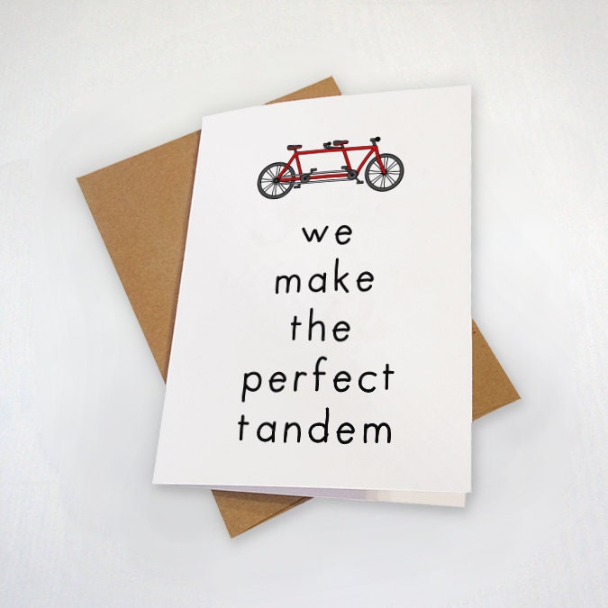 Cycling Anniversary Card - We Make The Perfect Tandem - Funny Pun Anniversary Card - Cute Couples Tandem Bicycle Greeting Card