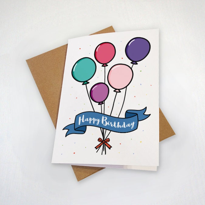 Birthday Balloons and Confetti Greeting Card - Simple and Clean Birthday Card
