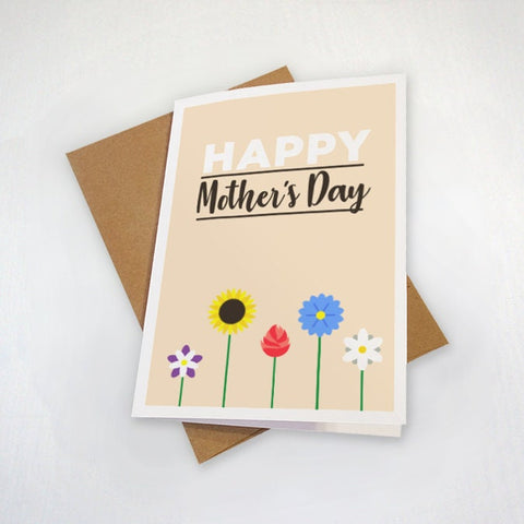 Sweet & Simple Mother's Day Card With Flowers - A6 Greeting Card - Spring Flowers Card for Mom