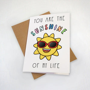 Cute Anniversary Card for Wife -  You Are The Sunshine of My Life - Sun in Sunglasses Greeting Card - Card for Wife Card for Husband
