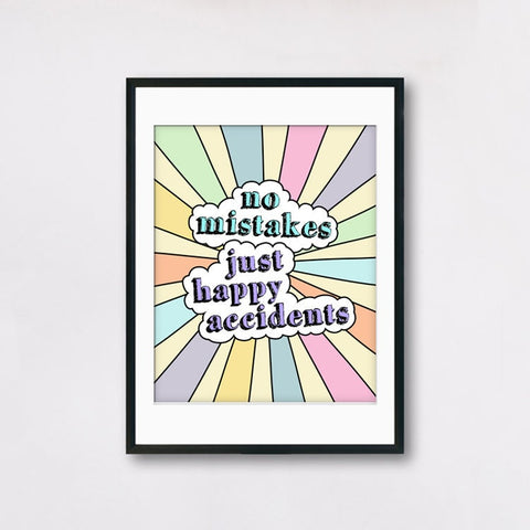 No Mistakes Only Happy Accidents - Pastel Rainbow Themed Poster - Motivating Quotes