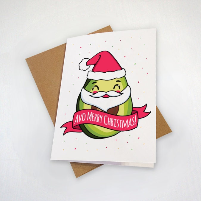 Avo Merry Christmas - Cute Holiday Card - Avocado Dressed in Santa Beard and Hat Greeting Card