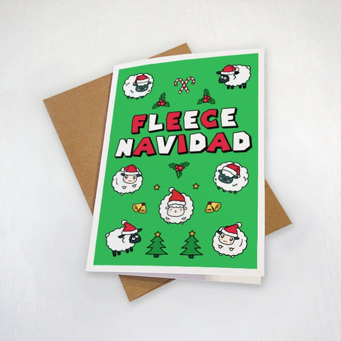 Fleece Navidad - Funny Sheep Christmas Card - Feliz Navidad - Funny Pun Holiday Greeting Card