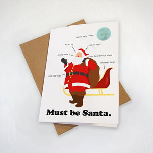 Must Be Santa Holiday Greetings Card - Minimalist Art  - Ho Ho Ho Cherry Nose Cap On Head Beard That's White