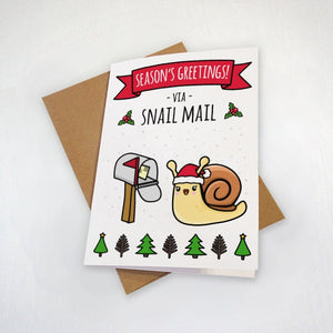 Seasons Greetings Via Snail Mail - Cute Early Bird Christmas Card - Pen and Paper Old Fashioned Mail