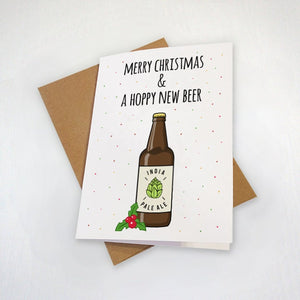 Craft Beer Christmas Card -  Funny Holiday Beer Greetings Card - India Pale Ale Christmas Card - Merry Christmas And A Hoppy New Year