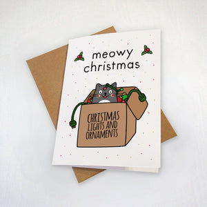 Meowy Christmas - Cute Cat Holiday Greeting Card - Funny Pun Greeting Card - Gift For Cat Owner