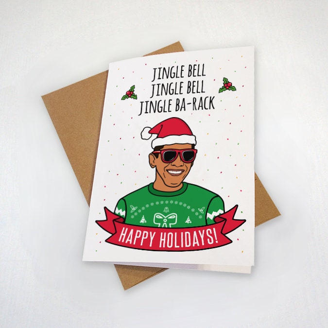 Barack Obama Christmas Card - Jingle Bell Rock - Witty Christmas Card - Holidays Greetings Card - Funny Greeting Card