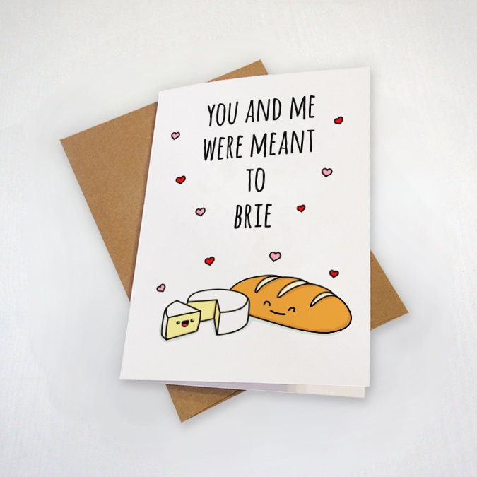 Brie Pun Valentine's Day Card - Meant To Brie - Cute Valentine's Card For Couples - Funny Valentin's Day Card - Cheesy Greeting Card
