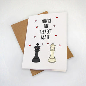Cute Chess Valentines Card, The Pefect Mate, King and Queen Card, Funny Valentine's Card For Husband, Valentines Day Card For Wife