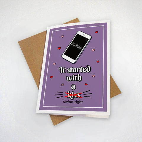 Started With A Swipe Right - Valentine's Card - Love Card For Girlfriend, Boyfriend  - Cute Valentines Gift For Him