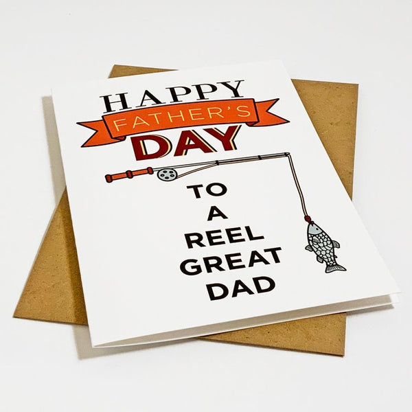 Gone Fishing Father's Day Card - Punny Fishing Reel - Dad Loves To Fish